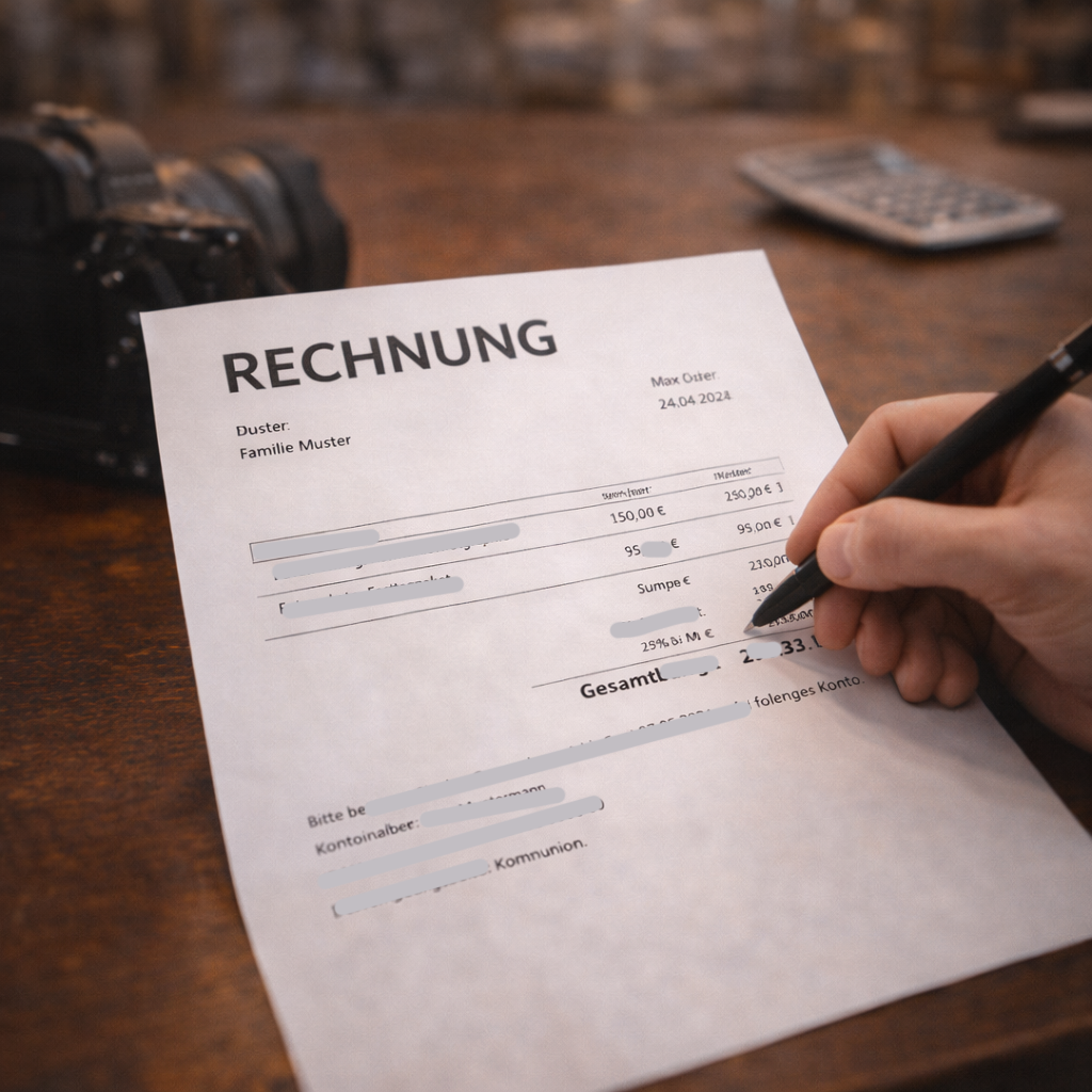 Rechnung schreiben als Kommunionsfotograf